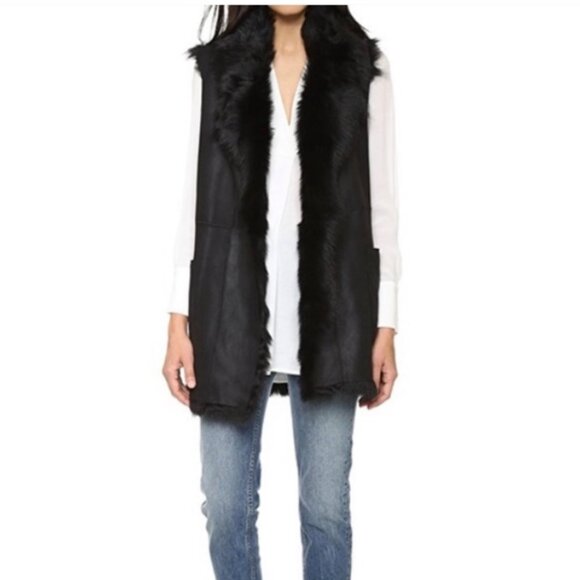 Reversible VINCE Shearling Fur Leather Vest - Picture 9 of 11